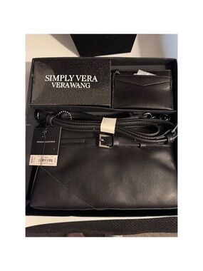 Simply Vera Vera Wang Black Vegan Leather Crossbody Bag with Cardholder